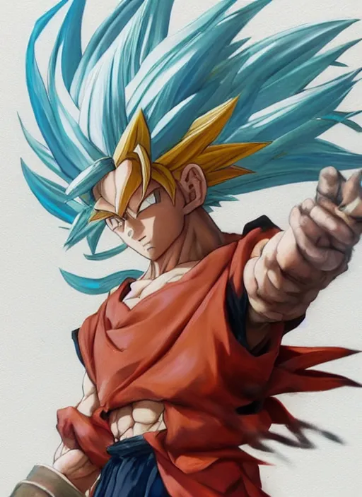 Image similar to semi reallistic gouache gesture painting, by yoshitaka amano, by Ruan Jia, by Conrad roset, by dofus online artists, detailed anime 3d render of gesture painting of Crono as a super Saiyan, young Crono blond, Crono, Dragon Quest, Crono, goku, portrait, cgsociety, artstation, rococo mechanical, Digital reality, sf5 ink style, dieselpunk atmosphere, gesture drawn
