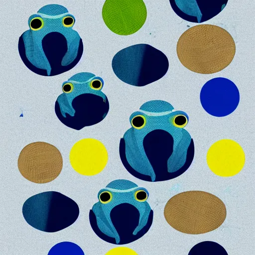 Image similar to graphic design circle patterns shades of blue to make frogs in the style of bauhaus