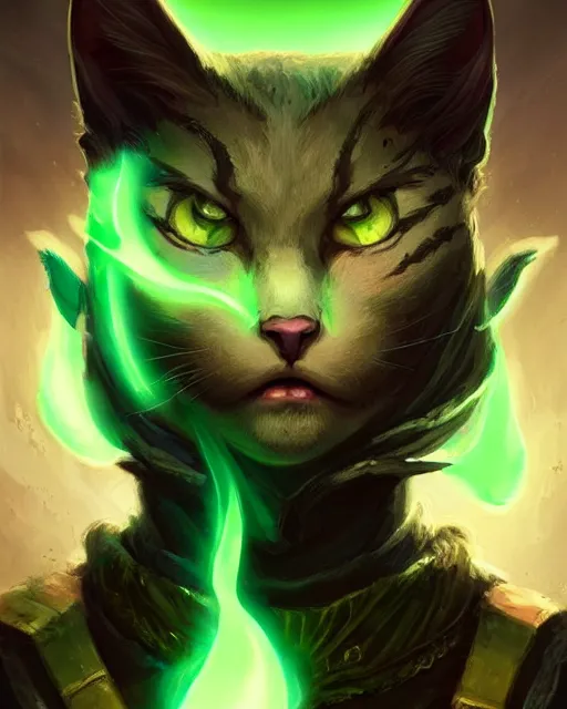 Prompt: Tabaxi :: Phantom Rogue, pretty, beautiful, DnD character art portrait, black hair, green glowing eyes, matte fantasy painting, DeviantArt Artstation, by Jason Felix by Steve Argyle by Tyler Jacobson by Peter Mohrbacher, cinematic lighting