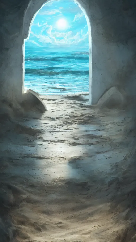 Prompt: a door to another dimension opens on a beach in the style of michael whelan, hyperrealistic, photorealistic, concept art, trending on artstation, digital illustration, cinematic lighting, 4 k, ultra hd, beautiful colors, highly detailed, octane render, unreal engine 5