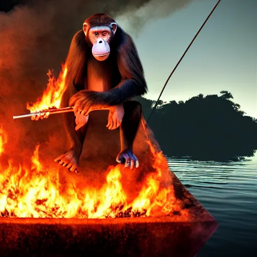 Prompt: A Bored Ape Yacht Club NFT burning in a pit of fire, photo, cinematic, 8k