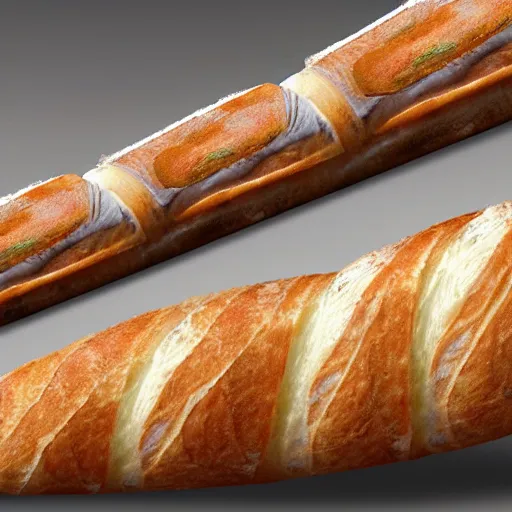 Prompt: a baguette with a face, photo realistic