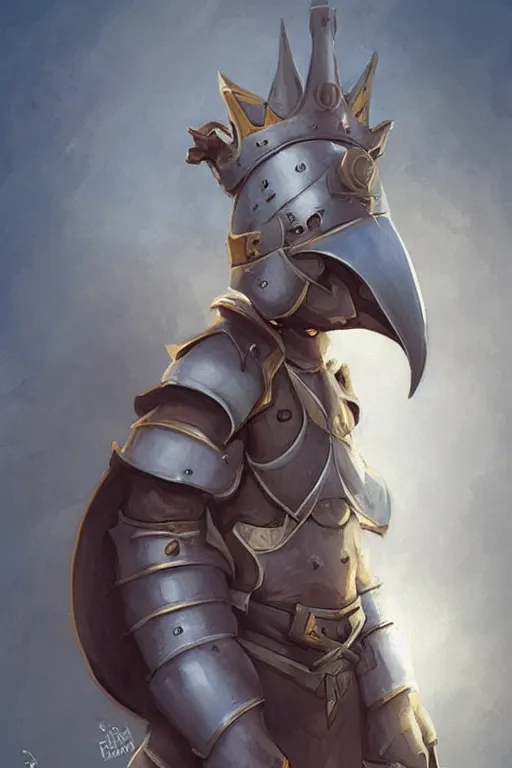 Image similar to cute little anthropomorphic Anteater knight wearing a cape and a crown, tiny, small, miniature bear, baby animal, short, pale blue armor, cute and adorable, pretty, beautiful, DnD character art portrait, matte fantasy painting, DeviantArt Artstation, by Jason Felix by Steve Argyle by Tyler Jacobson by Peter Mohrbacher, cinematic lighting