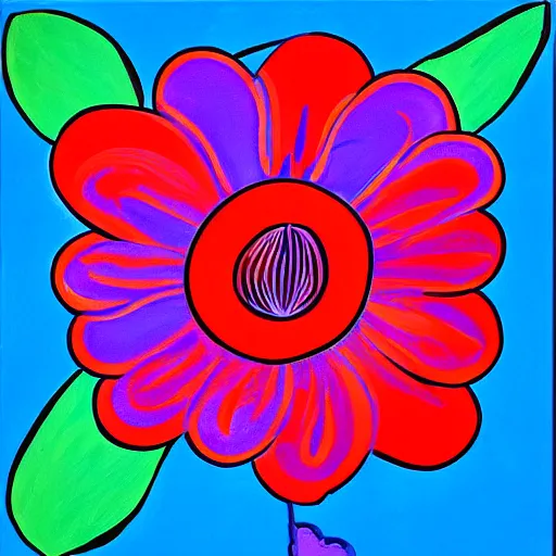 Image similar to a painting of a red flower on a blue background, a pop art painting by laurel burch, trending on pixabay, fauvism, fauvism, pop art, vivid colors