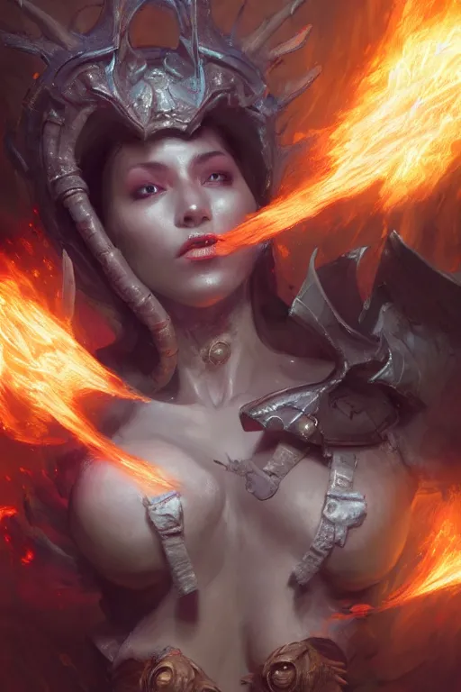 Image similar to torso closeup beautiful girl necromancer, witch - doctor exploding into space casting spell, angels, 3 d render, hyper - realistic detailed portrait, holding fire and electricity, ruan jia, wlop. scifi, fantasy, magic the gathering, hyper detailed, octane render, concept art, peter mohrbacher