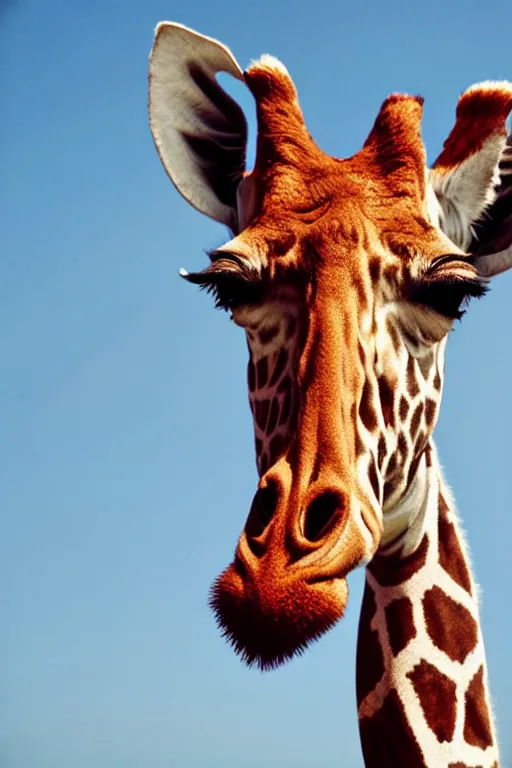 Prompt: 8 k, 3 5 mm ; beautiful ultra realistic photograph of a giraffe, pink and blue polka dots, by yayoi kusama, holly herndon, vibrant
