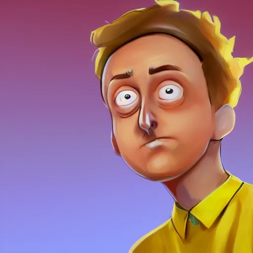 Image similar to morty from rick and morty as a human wearing yellow shirt, highly detailed portrait, digital painting, artstation, concept art, smooth, sharp foccus ilustration, artstation hq