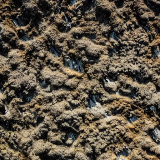 Prompt: a beautiful landscape photo of a mycelium under plowed land