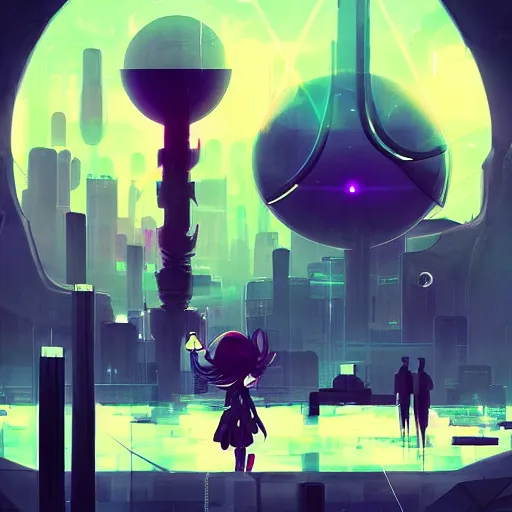 Image similar to stylish colors. Sci-fi cityscape in style of cytus and deemo, mysterious vibes, set in half-life 2, beautiful with eerie vibes, very inspirational, very stylish, surrealistic, perfect digital art, mystical journey in strange world, bastion game