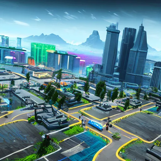 Image similar to isometric cityscape from wipeout playstation detailed photorealistic 4 k unreal engine