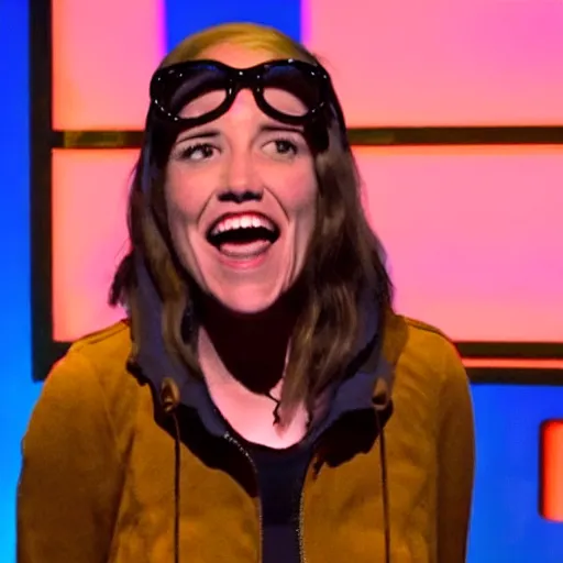 Image similar to film still of netflix comedy special. 3 2 - year - old, female short height, good - looking, standup comedian, skateboarder style, pale complexion, jewish and italian descent, fit, on stage, laughing, telling jokes. looks like amy nico schwartz.