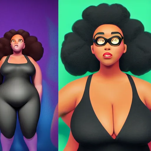 Prompt: stunning, coherent, symmetrical, still of black bbw woman in wal-mart, follow shot, 3d, in the style of pixar, comic book style, 3d, highly detailed, 16k resolution, octane renderer, coherent, cinematic lighting