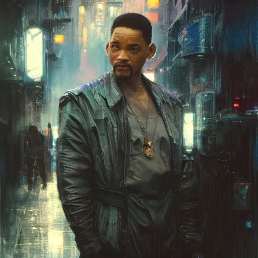 Image similar to will smith, hyperrealistic portrait, bladerunner street, art of elysium by jeremy mann and alphonse mucha, fantasy art, photo realistic, dynamic lighting, artstation, poster, volumetric lighting, very detailed face, 4 k, award winning