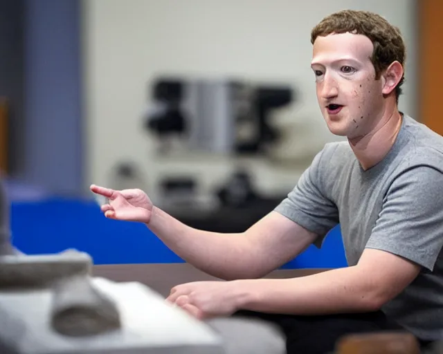 Image similar to mark zuckerberg plays termiantor, scene where his endoskelet gets exposet,
