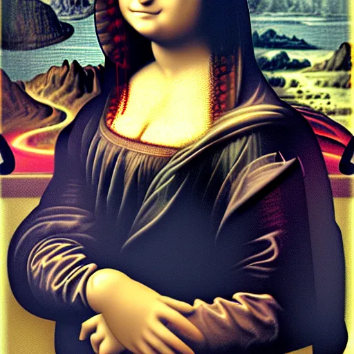 Image similar to mona lisa evil grin, digital painting