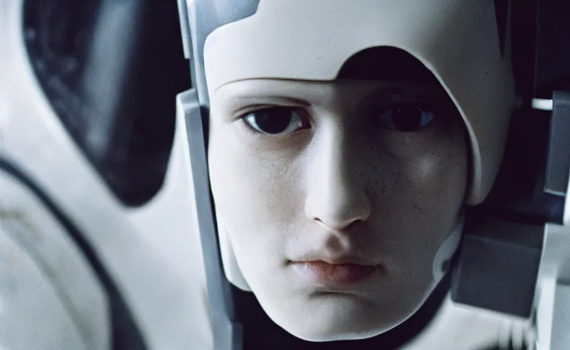 Image similar to cinestill 5 0 d candid photographic portrait by helen levitt of a feminine male android wearing black techwear on a brutalist dystopian spaceship, extreme closeup, modern cyberpunk moody emotional cinematic, liminal, 8 k, hd, high resolution, 3 5 mm, f / 3 2, ultra realistic faces, ex machina