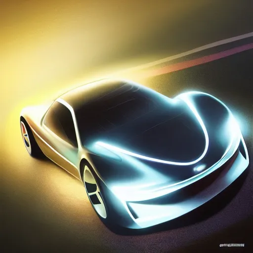 Prompt: detailed intricate digital illustration by greg rutkowski and artgerm and wlop and sanford robinson gifford ; 1 9 9 4 concept car electric vehicle, sharp, smooth, closeup view ; bright, glowing, vintage headlights and 1 9 9 0 s design ; sharp focus, depth of field, front angle shot, head on