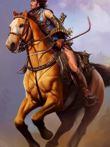 Image similar to an ancient handsome hero, laurels of glory, returns to home triunphantly mounted in a horse. full of pride. victorirous. prideful.. intricate, elegant, highly detailed, digital painting, artstation, concept art, sharp focus, illustration, by justin gerard and artgerm, 8 k