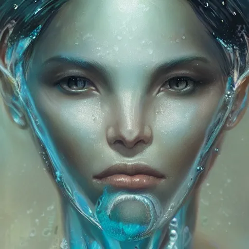 Prompt: a beautiful portrait of a water goddess with transparent skin by Greg Rutkowski and Raymond Swanland, Trending on Artstation, ultra realistic digital art