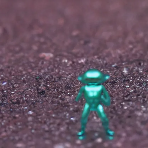 Prompt: tiny microscopic teal green cyan arcturian annunaki liquid metal bismuth andromedan martian telosian alien humanoid 5 5 mm photography footage slightly glowing, ominous