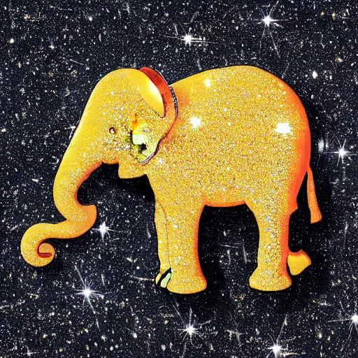 Image similar to an emoji of a cryping elephant with a sparkly background