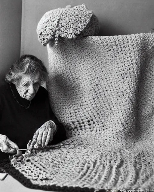 Image similar to a beautiful photograph of an elderly woman’s four hands as she’s crochets an Afghan, her four hands are highly realistic and accurate