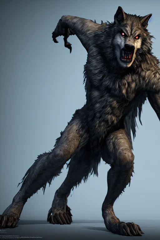 Prompt: werewolf from van helsing unreal engine realistic render high res character concept art