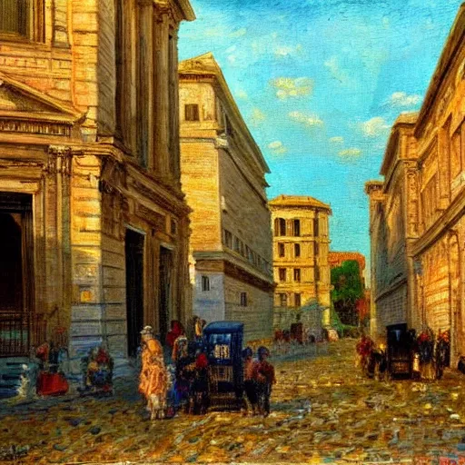 Prompt: impressionist painting of a city street in Ancient Rome