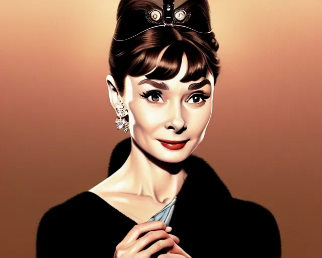 Image similar to photography of audrey hepburn in breakfast at tiffany's, deep focus, intricate, elegant, highly detailed, digital painting, artstation, concept art, matte, sharp focus, illustration, art by artgerm and greg rutkowski and alphonse mucha