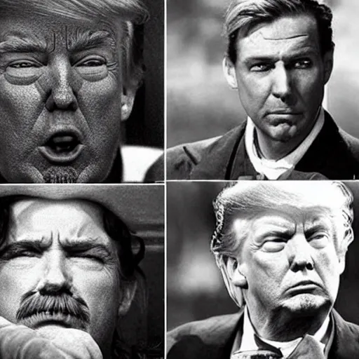 Prompt: donald trump behind bars in the style of an old western film, sad face, pouting