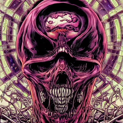 Prompt: portrait of crazy skeletor, symmetrical, by yoichi hatakenaka, masamune shirow, josan gonzales and dan mumford, ayami kojima, takato yamamoto, barclay shaw, karol bak, yukito kishiro