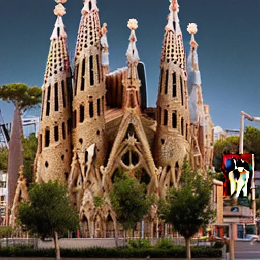 Image similar to Mc Donald's in the style of Sagrada Familia