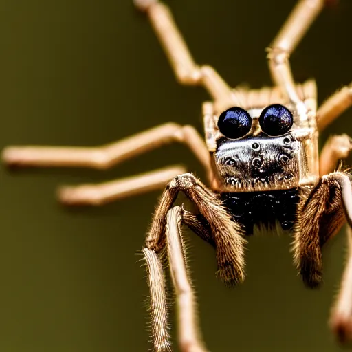 Prompt: macro photograph of a miniature mechanical spider