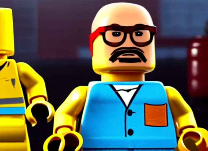 Image similar to film still of walter white as a lego in the new lego movie, 4 k