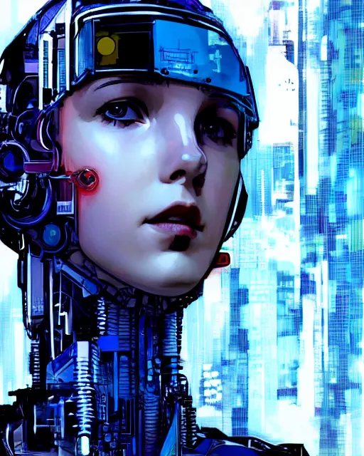 Prompt: portrait of cyberpunk millie bobby brown as a robot by yoji shinkawa