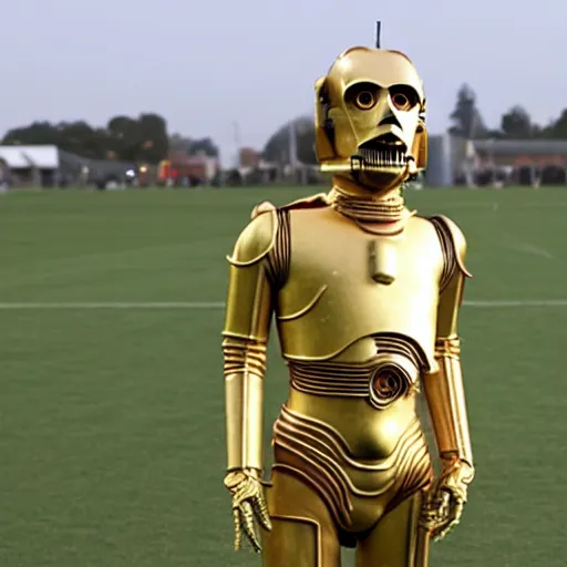 Prompt: c3po playing soccer