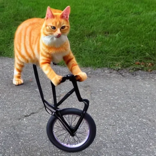 Image similar to orange tabby cat riding a unicycle