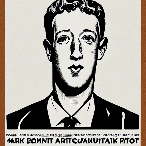 Prompt: art Nouveau style communist propaganda poster of mark zuckerberg