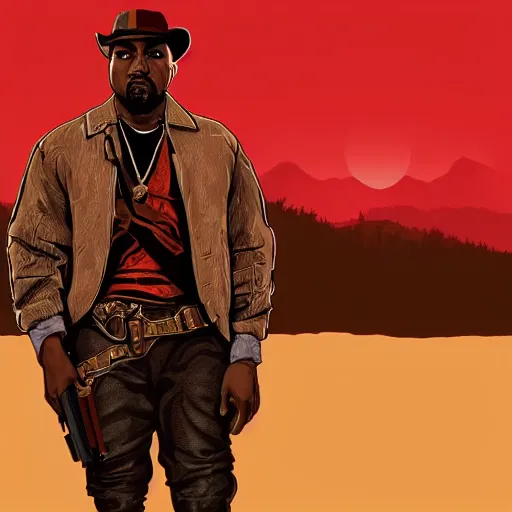 Image similar to kanye west in stephen bliss illustration red dead redemption 2 artwork of kanye west, face, in the style of red dead redemption 2 loading screen, by stephen bliss, artstation