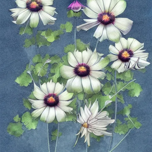 Prompt: a perfect, realistic professional digital sketch of windflowers, by pen and watercolor, by a professional Chinese Korean artist on ArtStation, on high-quality paper