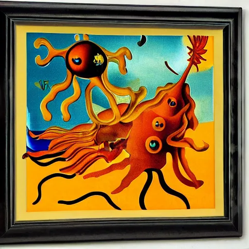 Image similar to caramel cornstar fish by salvador dali and miro