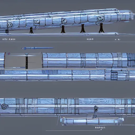 Prompt: a blueprint for a fantasy railgun, with lines explaining the different parts