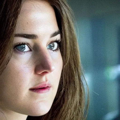 Image similar to A still of Shailene Woodley as Black Widow in Iron Man 2 (2010), close-up