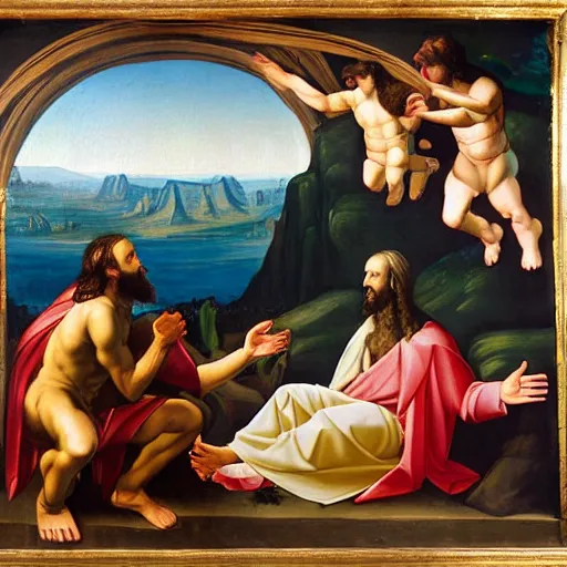 Image similar to Jesus christ painting the creation of Adam