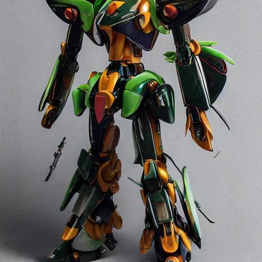 Image similar to futuristic nuphar japonica mecha spatterdock body, sepals forming helmet, floral details, nuphar, 8 k hd resolution, barbatos gundam with floral inlay, bandai box art, star wars, makoto kobayashi, frank gehry, raymond swanland