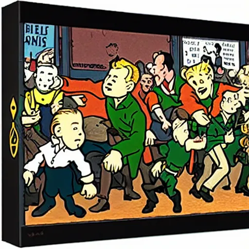 Prompt: Tintin and other revolutionaries on the barricades of Paris in 1848, The Adventures of Tintin, by Hergé, 8k