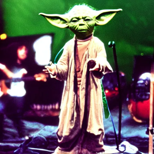 Image similar to yoda performing at woodstock