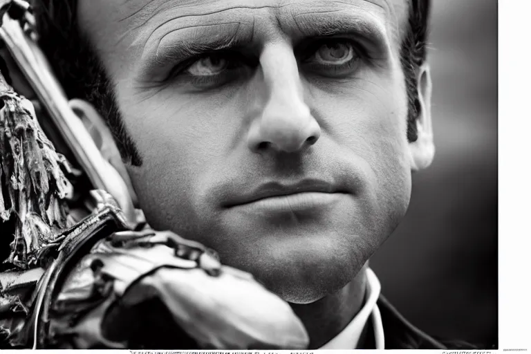 Prompt: closeup portrait of emmanuel macron dressed as napoleon firing cannons on the beach england, natural light, sharp, detailed face, magazine, press, photo, steve mccurry, david lazar, canon, nikon, focus