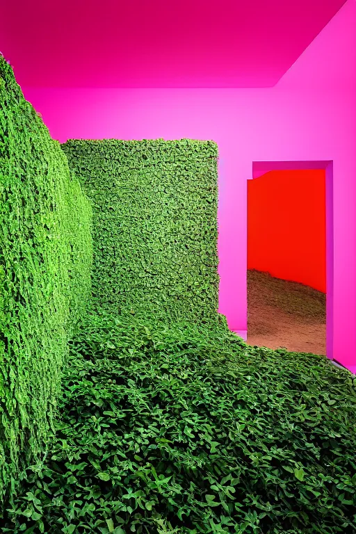 Image similar to colorful James Turrell interiors , overgrown by kudzu vines