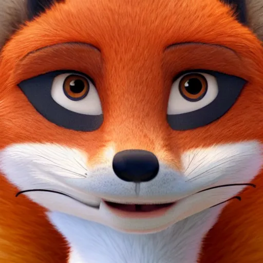 Image similar to upper half portrait of a anthropomorphic female fox with short white fur covering her body in the style of zootopia, top down view, centered on face, completely white